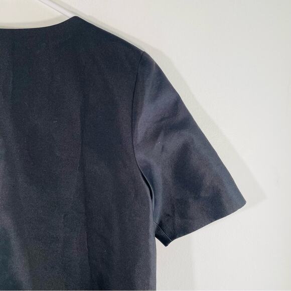 Huishan Zhang Black Wool Silk Blue Clear Crystal Bead Embellished Boxy Blouse 8 - Picture 8 of 9